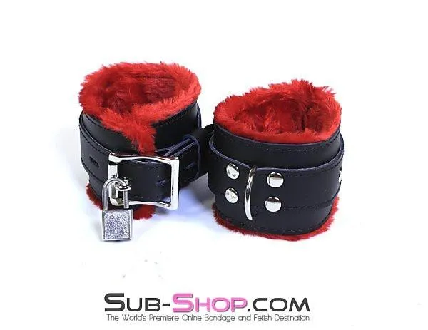 0520HS      Furocious Red Fur Lined Locking Wrist Cuffs
