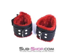 0520HS      Furocious Red Fur Lined Locking Wrist Cuffs
