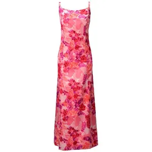 1964 Helga Salmon Pink Satin Evening Gown with Velvet Flowers