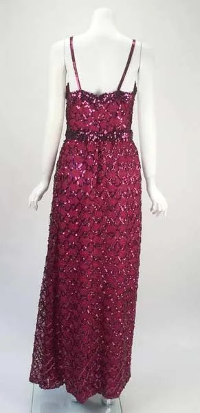 1970s Lilli Diamond Maroon Sequined Evening Gown