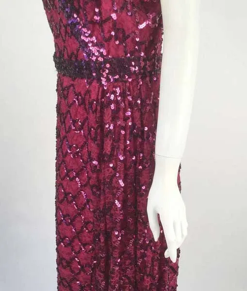 1970s Lilli Diamond Maroon Sequined Evening Gown
