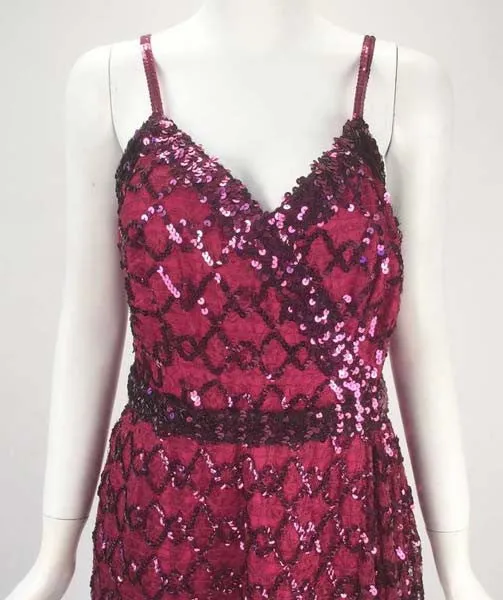 1970s Lilli Diamond Maroon Sequined Evening Gown