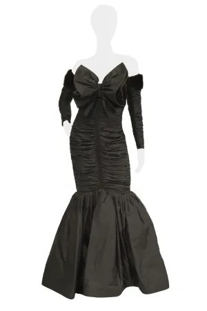 1980s Nina Ricci Couture Strapless Black Evening Dress