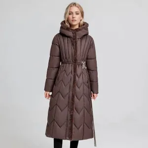 2024 Frau Winter Daunen Baumwoll jacke langen Mantel mit Gürtel neue Kapuzen taschen Reiß verschluss dicke warme weibliche Kapuze gepolsterte Parkas