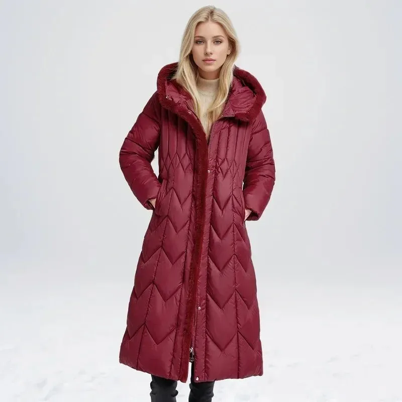 2024 Frau Winter Daunen Baumwoll jacke langen Mantel mit Gürtel neue Kapuzen taschen Reiß verschluss dicke warme weibliche Kapuze gepolsterte Parkas