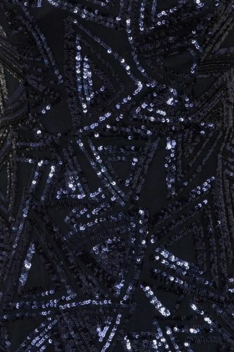 Amira Navy Luxe Love Triangle Sequin Off The Shoulder Maxi Dress