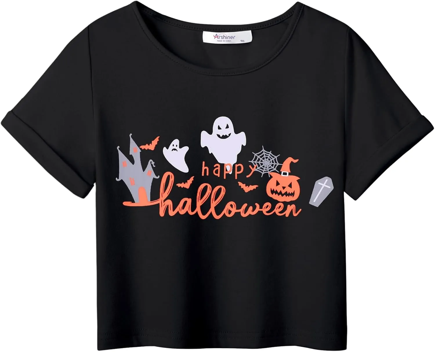 Arshiner Girls Halloween Shirt Crop Top Short Sleeve Graphic T Shirt Tee