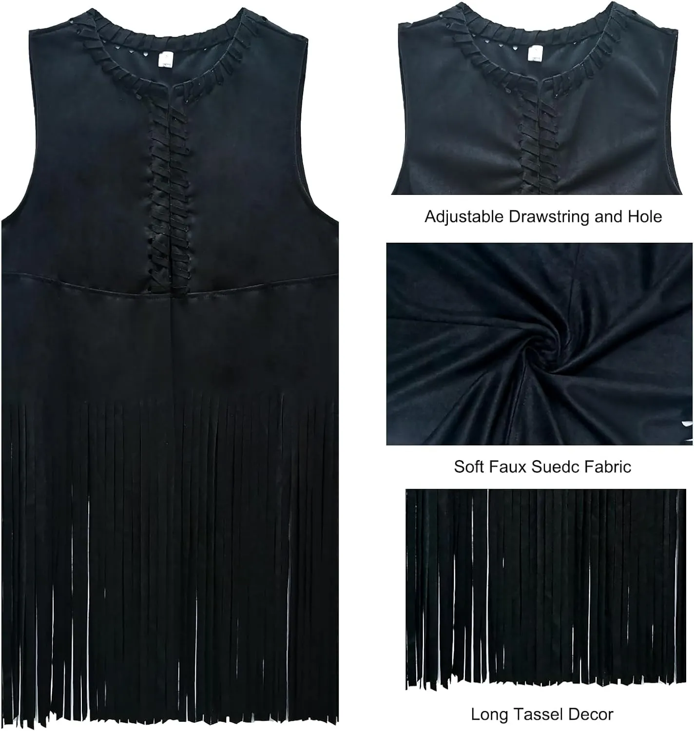 ATAMET 60s 70s Outfits for Women Hippie Costume Fringe Vest Faux Suede Tassel Vest Bohemia Headband Hippie Party Costume