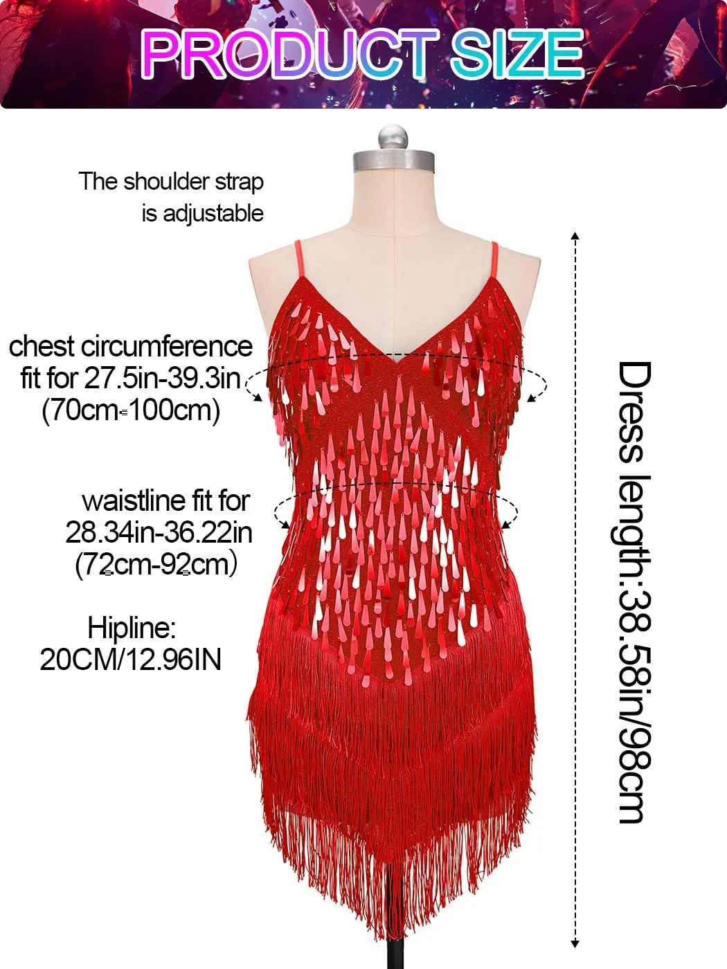 Aukmla Women Sparkly Sequin Fringe Mini Dress Sleeveless Latin Dance Tassel Dresses