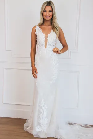 Avery Nude Illusion Lace Wedding Dress: Ivory/Champagne