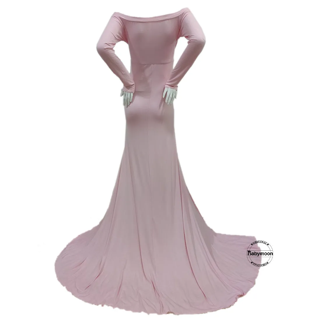 Babymoon Off Shoulder Full Sleeve Maternity Gown Dress - Pink
