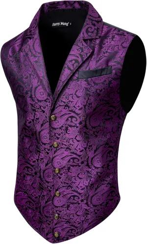 Barry.Wang Mens Victorian Vest Steampunk Gothic Paisley Tailored Collar Waistcoat Halloween Themed Party