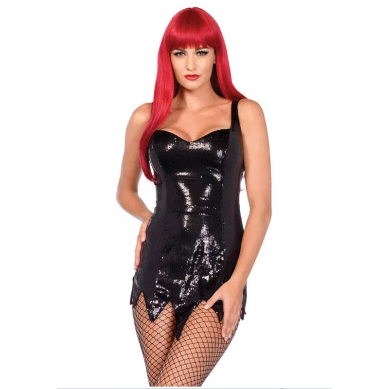 Black Sequin Dress w/ Tattered Detail