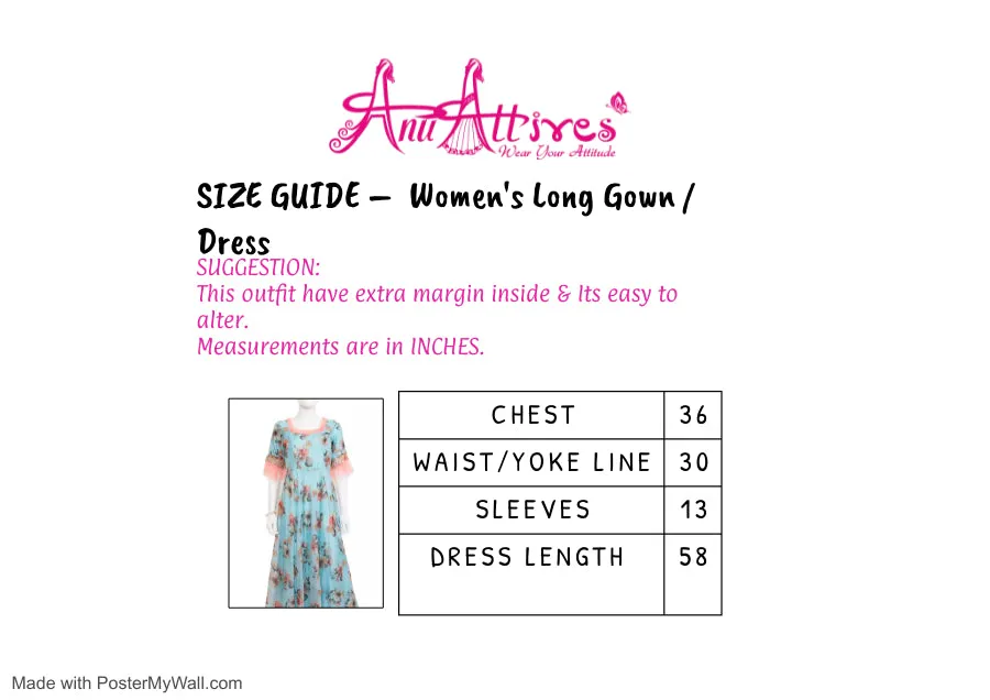 Blue Floral Gown With Cutwork