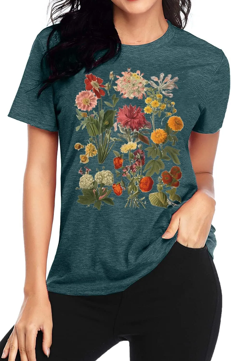 Boho Wildflowers Tshirt Women Vintage Flowers Shirt Floral Nature Tee Garden Lovers T-Shirt Botanical Tops