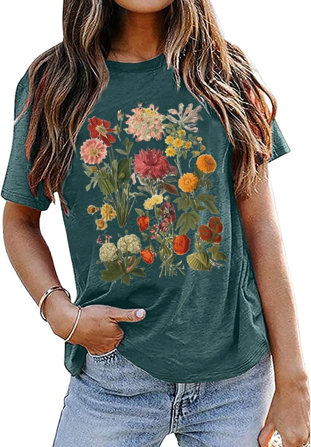 Boho Wildflowers Tshirt Women Vintage Flowers Shirt Floral Nature Tee Garden Lovers T-Shirt Botanical Tops