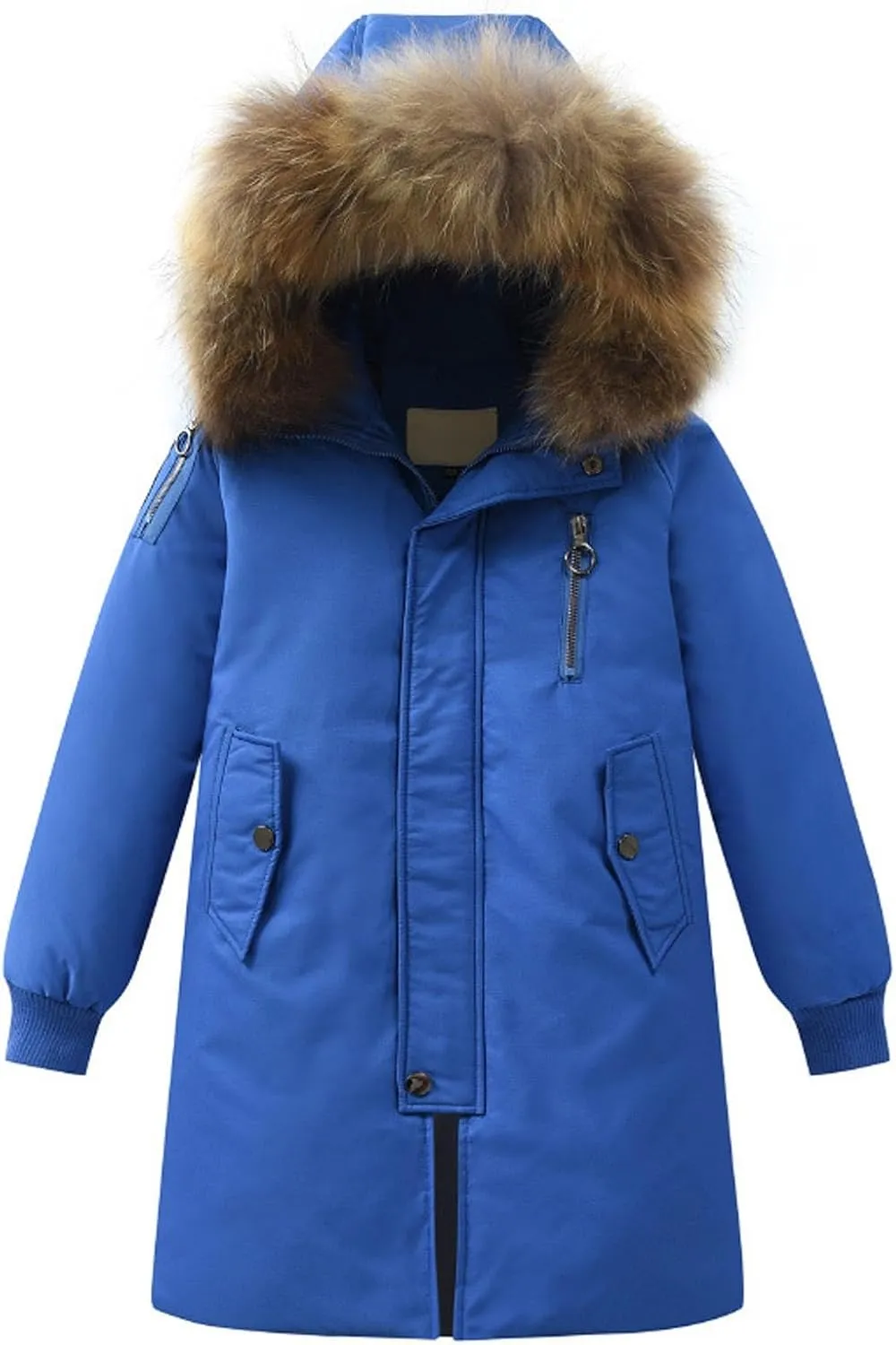 Boys Girls Winter Coat Long Heavyweight Puffer Jacket Insulated Parka with Faux Fur Hooded Padded Down Coat for Kids