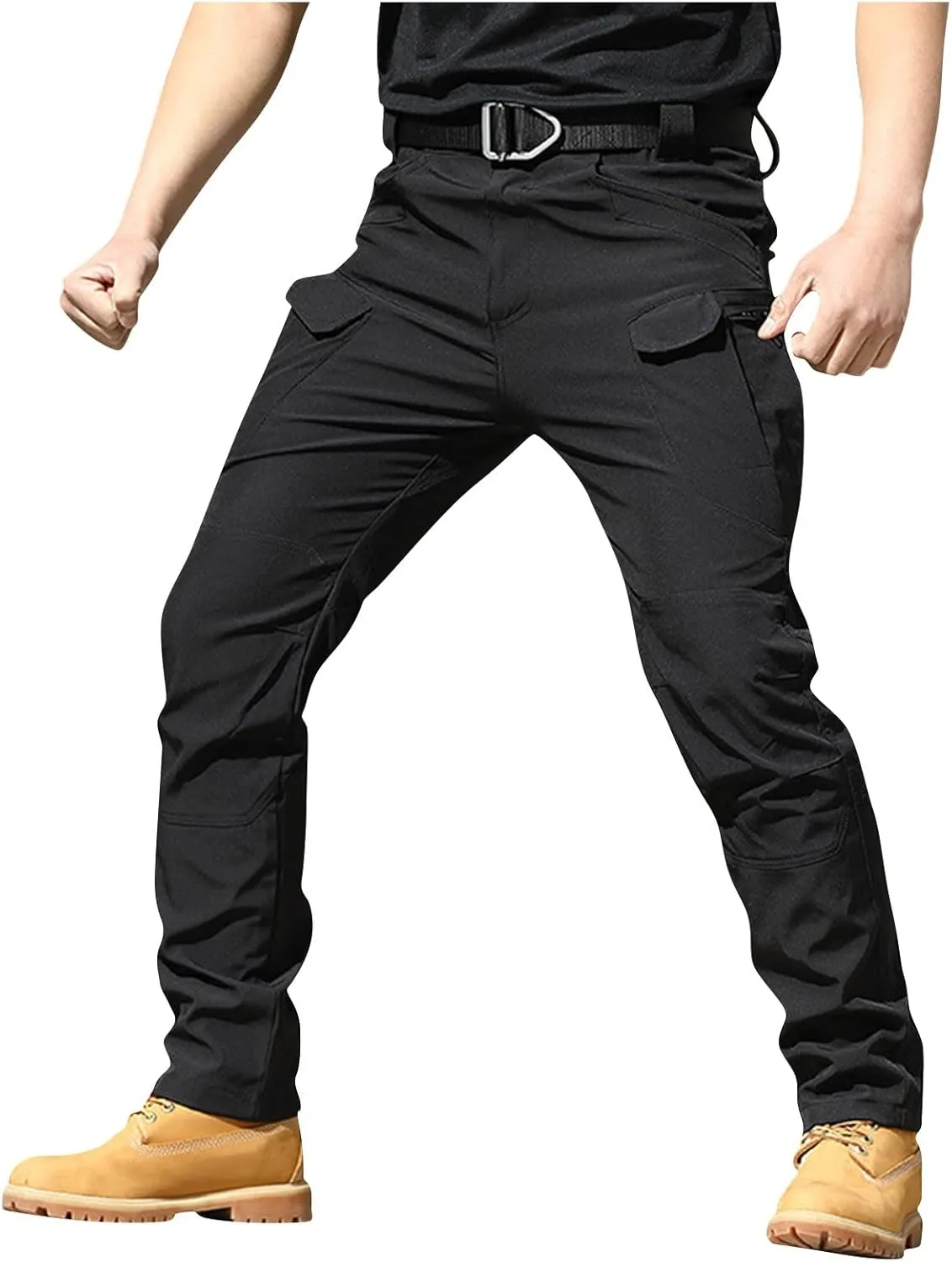 Cargo Pants for Men Stretch Button Waist Tactical Pants Relaxed Fit Lightweight Tapered Sweatpants with Pockets