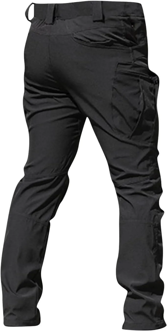 Cargo Pants for Men Stretch Button Waist Tactical Pants Relaxed Fit Lightweight Tapered Sweatpants with Pockets