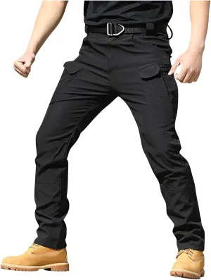 Cargo Pants for Men Stretch Button Waist Tactical Pants Relaxed Fit Lightweight Tapered Sweatpants with Pockets
