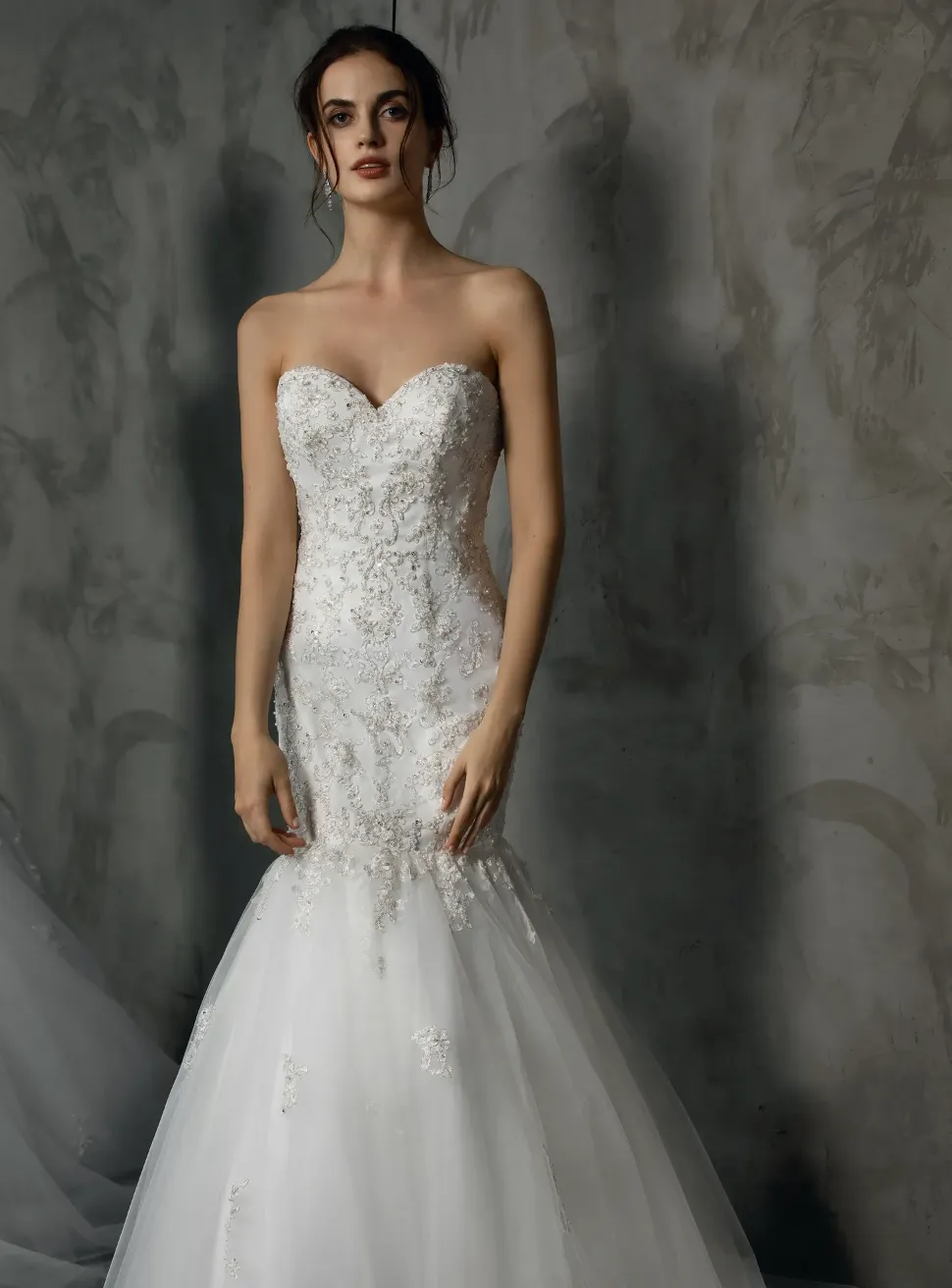 Classic Strapless Heavy Beaded Appliqués Mermaid Wedding Dress