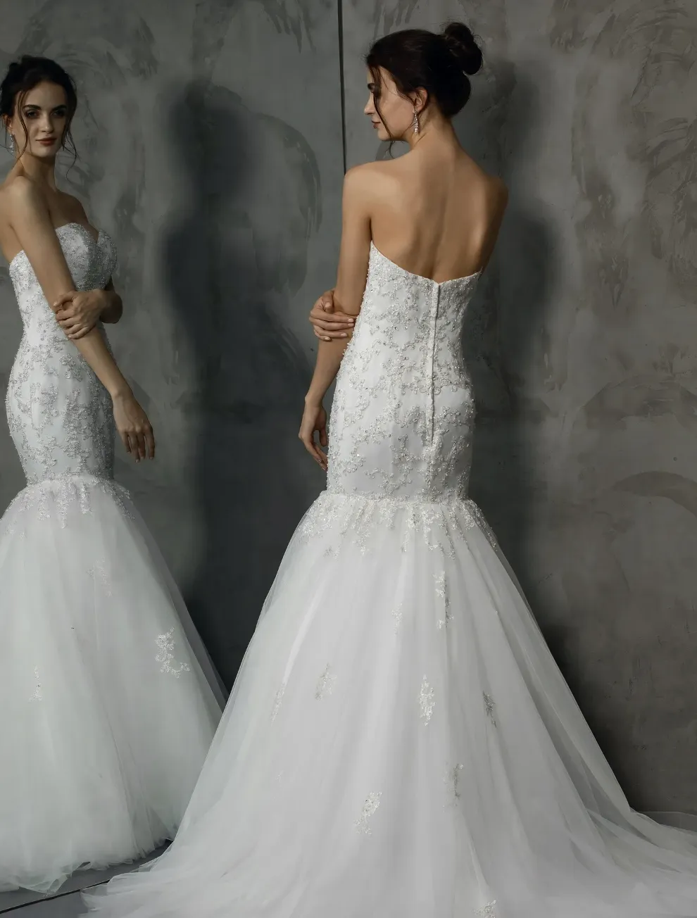 Classic Strapless Heavy Beaded Appliqués Mermaid Wedding Dress