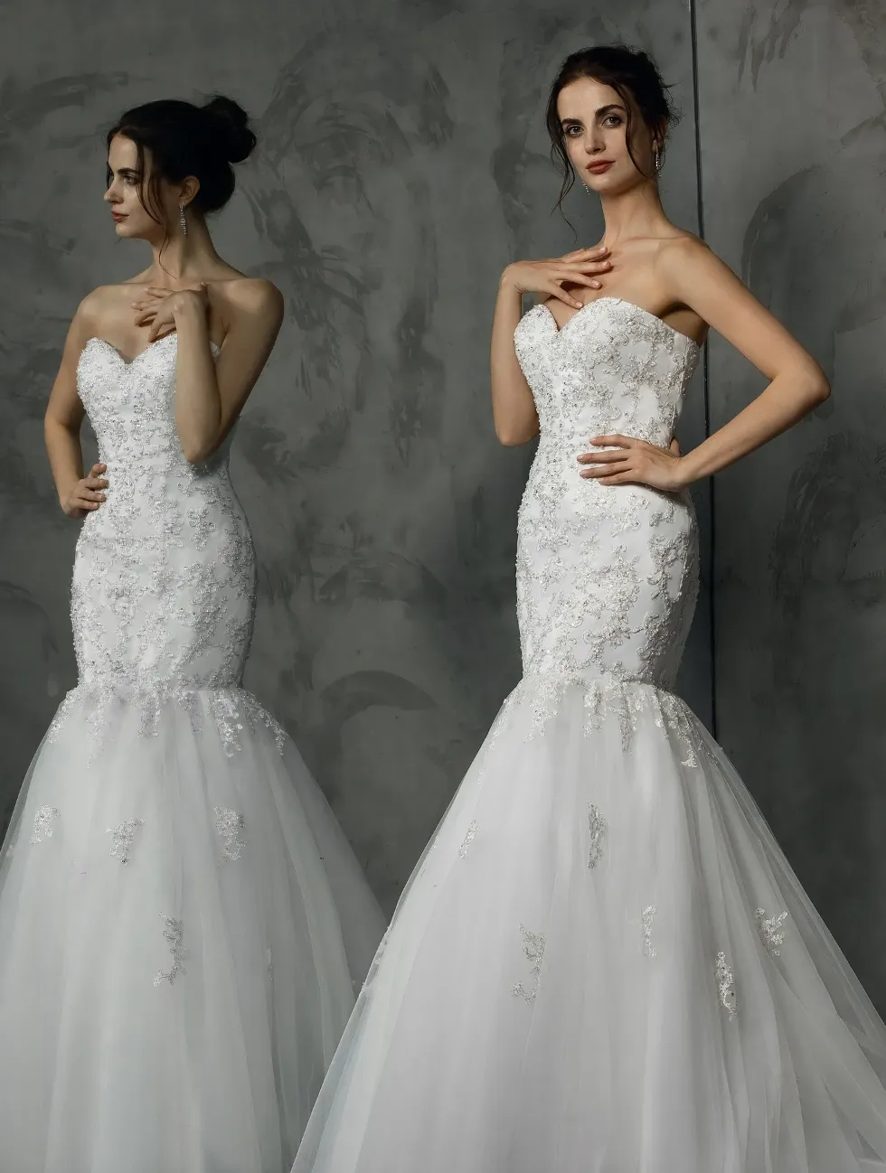 Classic Strapless Heavy Beaded Appliqués Mermaid Wedding Dress