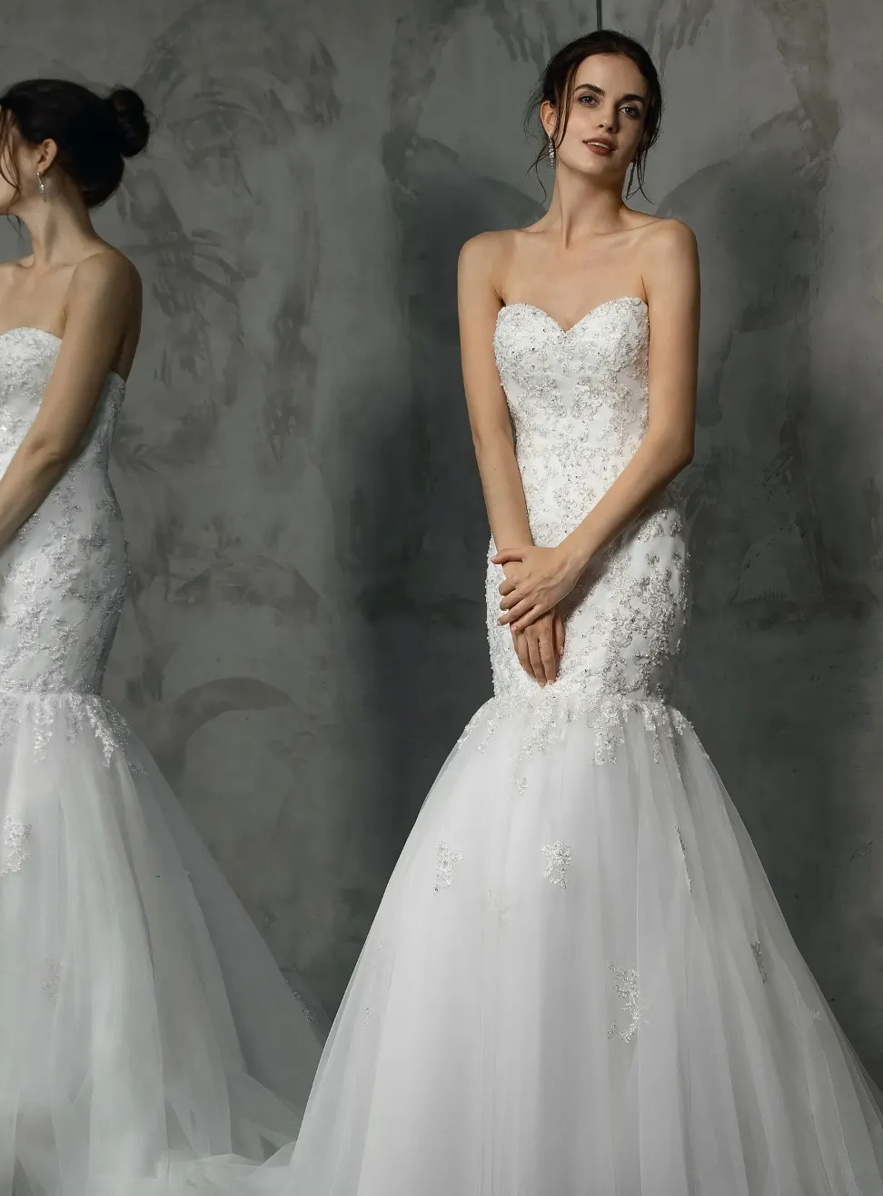 Classic Strapless Heavy Beaded Appliqués Mermaid Wedding Dress