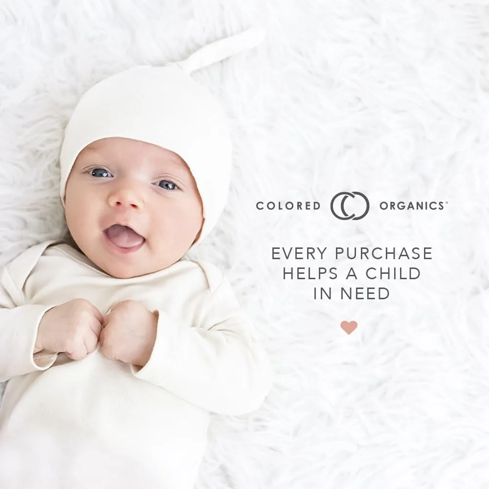 Colored Organics Baby 100% Organic Cotton Newborn Knotted Gown - Infant Indy Kimono Wrap Front Tie Knot with Mitten Cuffs
