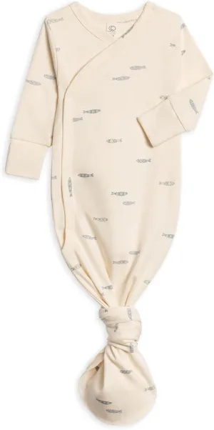 Colored Organics Baby 100% Organic Cotton Newborn Knotted Gown - Infant Indy Kimono Wrap Front Tie Knot with Mitten Cuffs