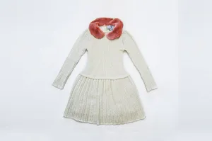 Cream Rachel Knit Dress Pink Faux Fur Collar