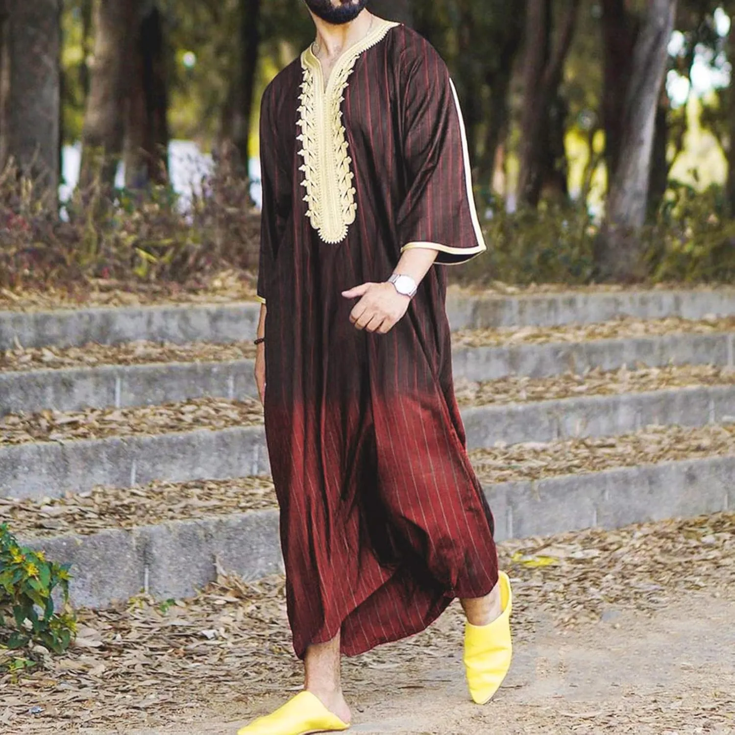 Ctreela Mens Muslim Thobe Middle East Saudi Arabic Robe Half Sleeve Kaftan Shirt Long Gown Clothes Saudi Ramadan Dress