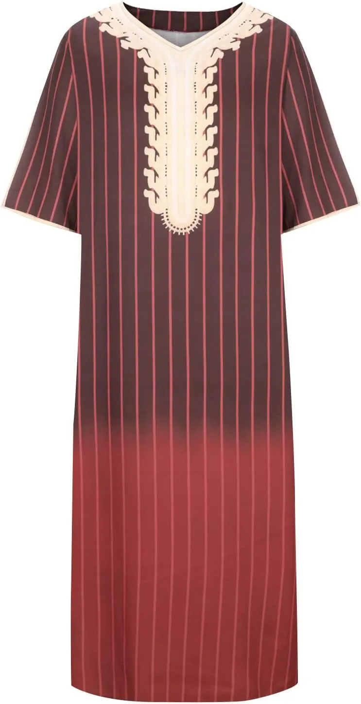 Ctreela Mens Muslim Thobe Middle East Saudi Arabic Robe Half Sleeve Kaftan Shirt Long Gown Clothes Saudi Ramadan Dress