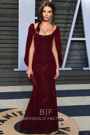 Emily Ratajkowski Burgundy Velvet Gown 2018 Vanity Fair Oscar Party