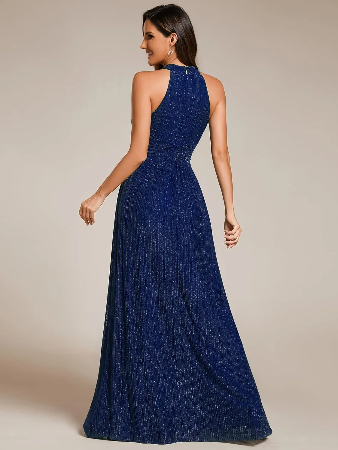 Ever-Pretty Women's Halter Neck Summer Formal Dresses Sleeveless Pletaed Floor Length Glitter Evening Dresses 41961