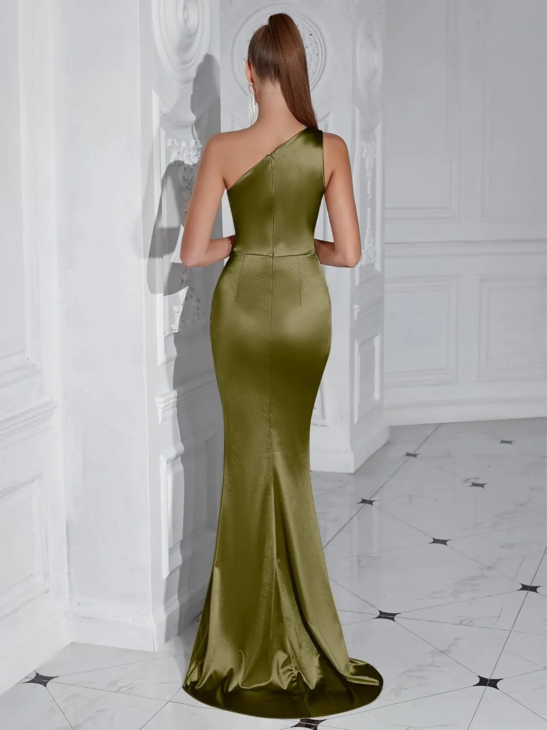 Formal Dresses for Women Cocktail Wedding Guest Satin One Shoulder Maxi Party Prom Sexy Corset Bodycon Evening Gowns