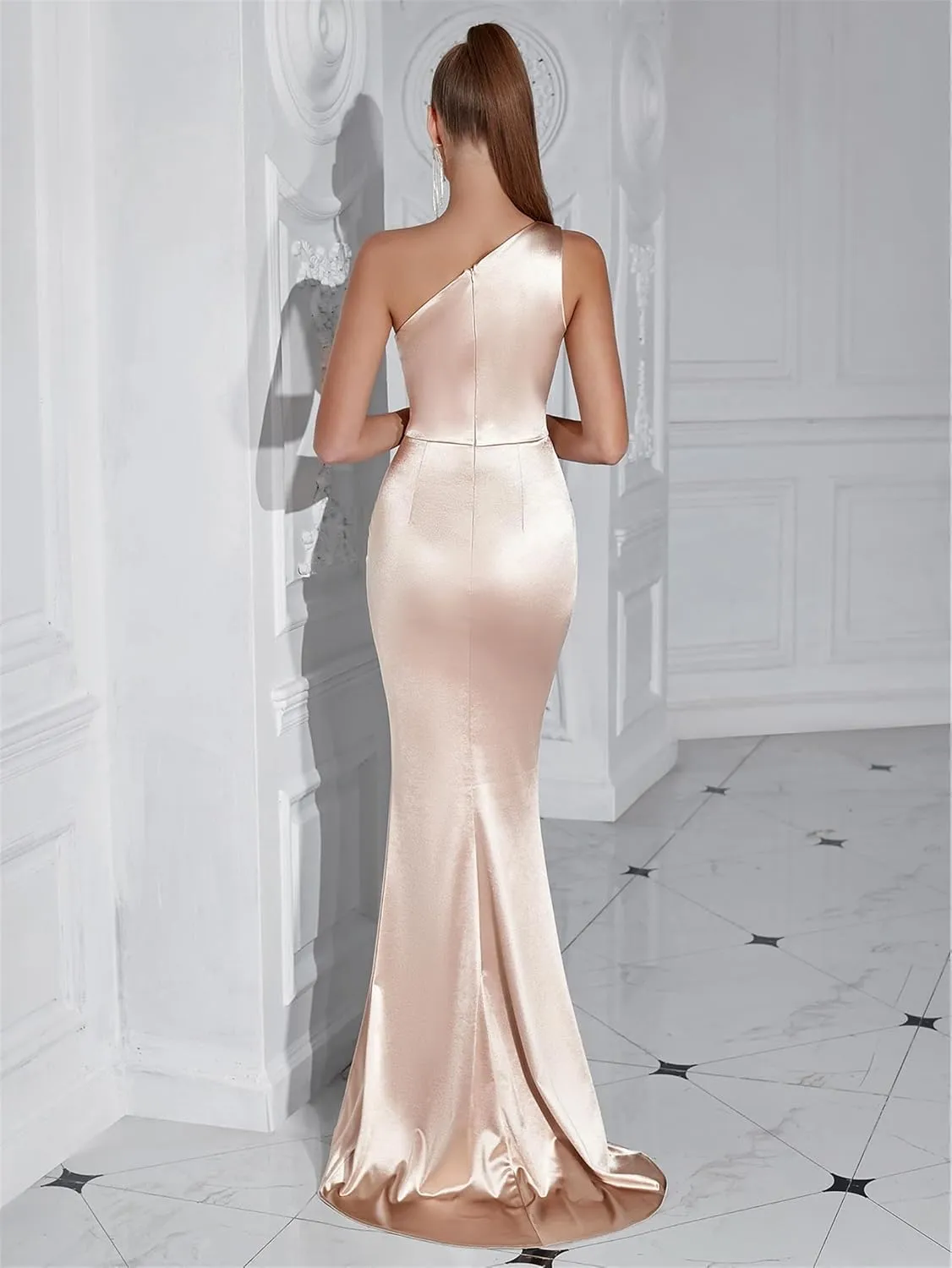 Formal Dresses for Women Cocktail Wedding Guest Satin One Shoulder Maxi Party Prom Sexy Corset Bodycon Evening Gowns