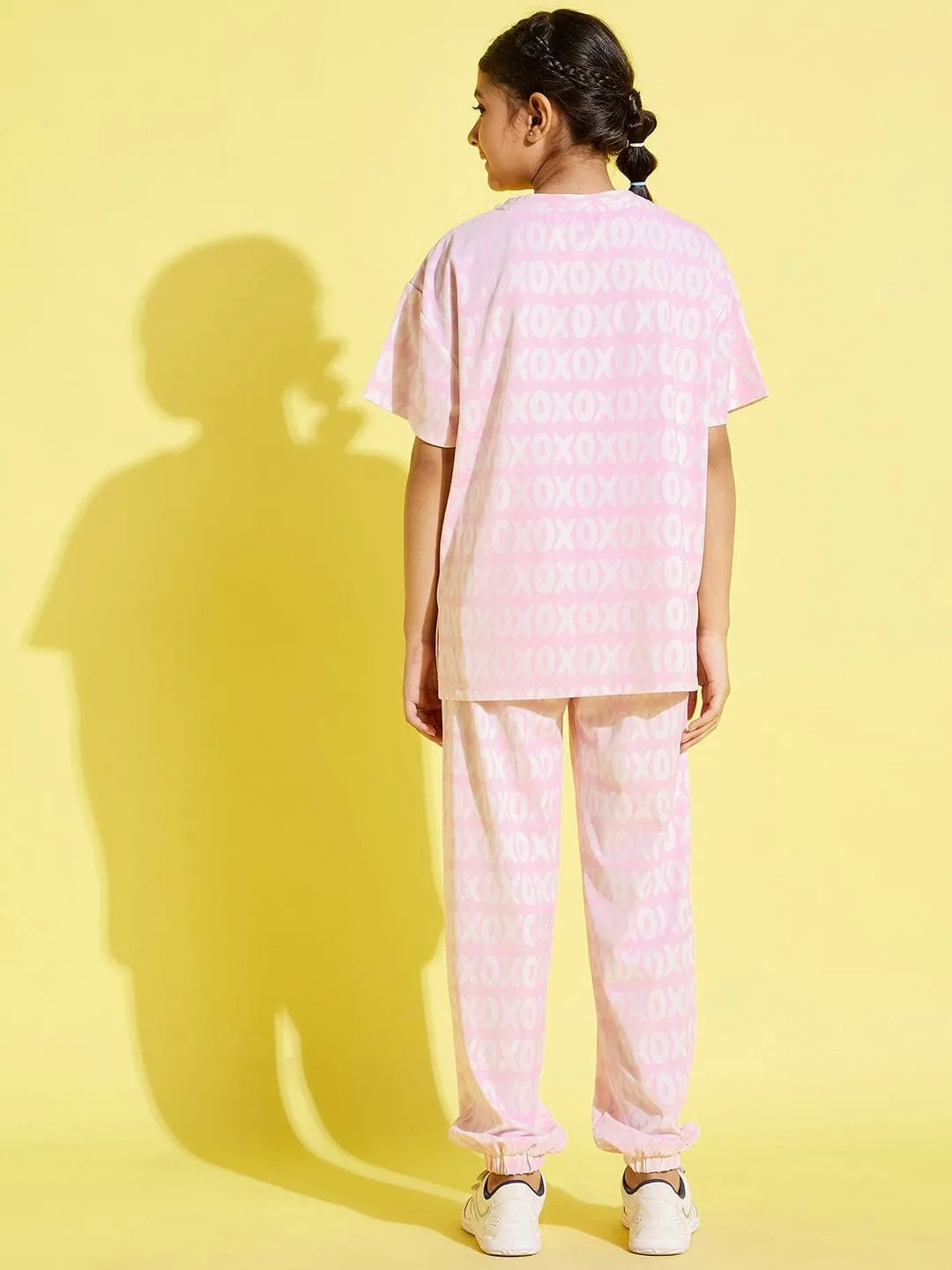 Girls Pink Xoxo Drop Shoulder Knit Top With Joggers - Lyush Kids