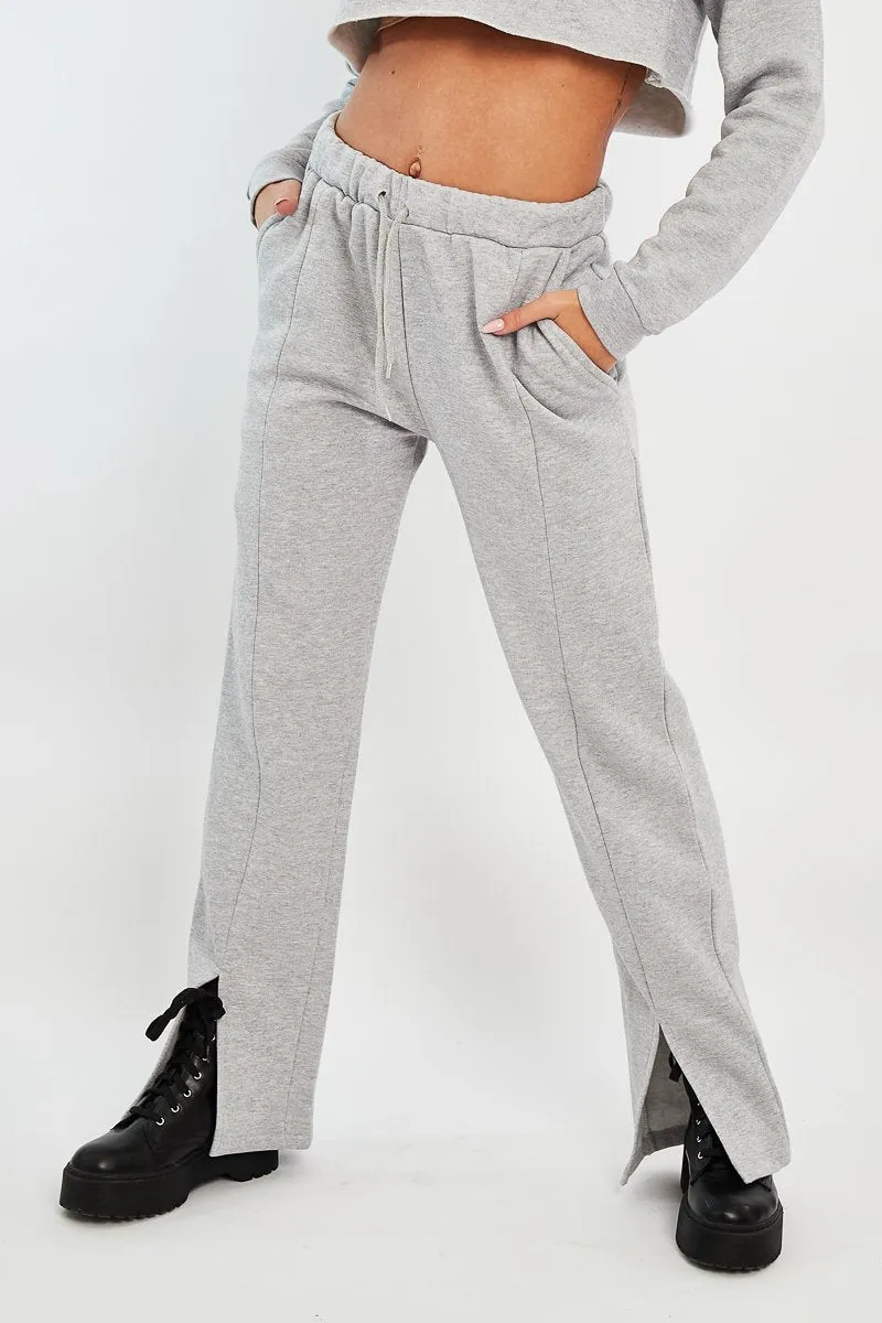 Grey Front Split Wide Leg Joggers - Jenise