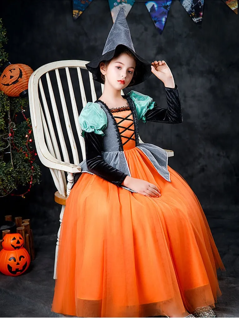 Halloween Cosplay Girl Pumpkin Witch Dress