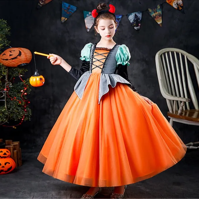 Halloween Cosplay Girl Pumpkin Witch Dress