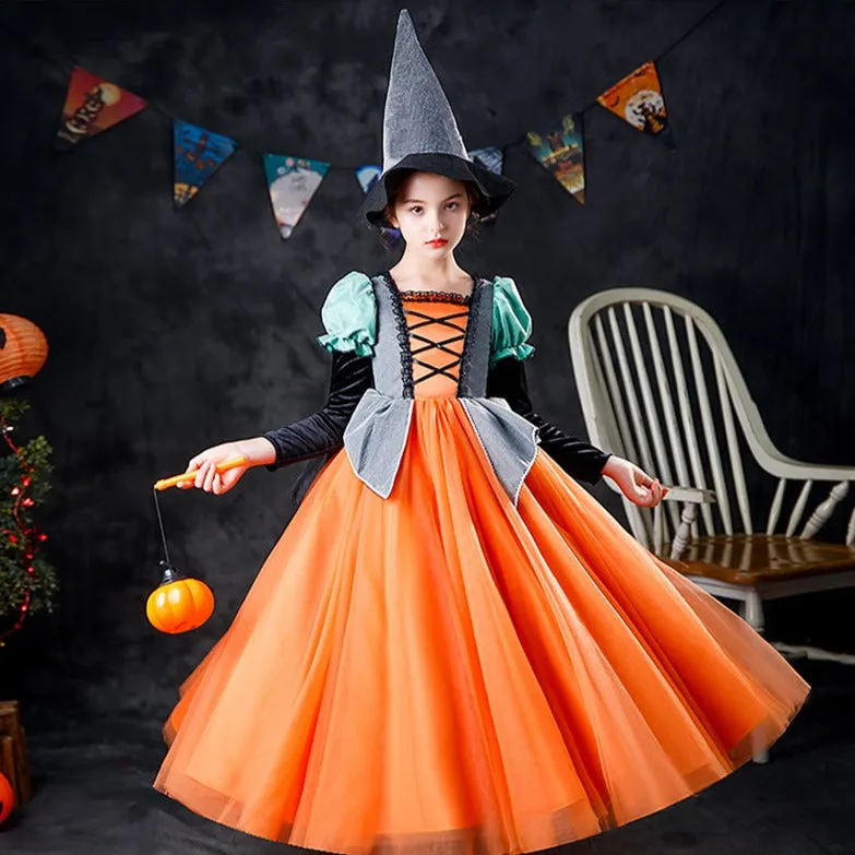 Halloween Cosplay Girl Pumpkin Witch Dress