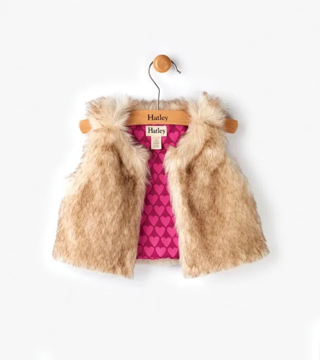 Hatley Pink Hearts Faux Fur Mini Vest