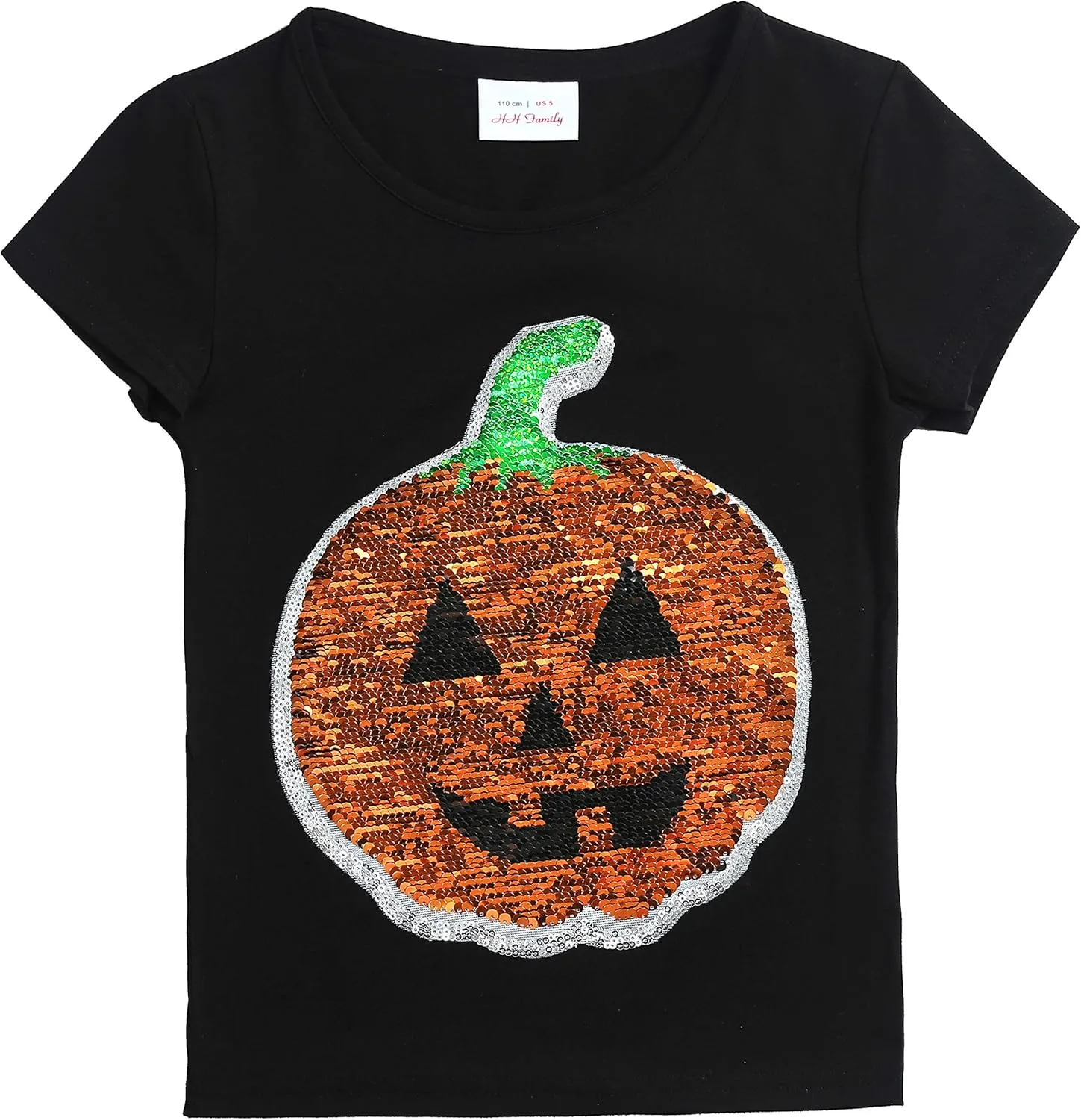 HH Family Halloween Shirts for Kids Flip Sequin Pumpkin Tee Girls Boys T-Shirt Costume