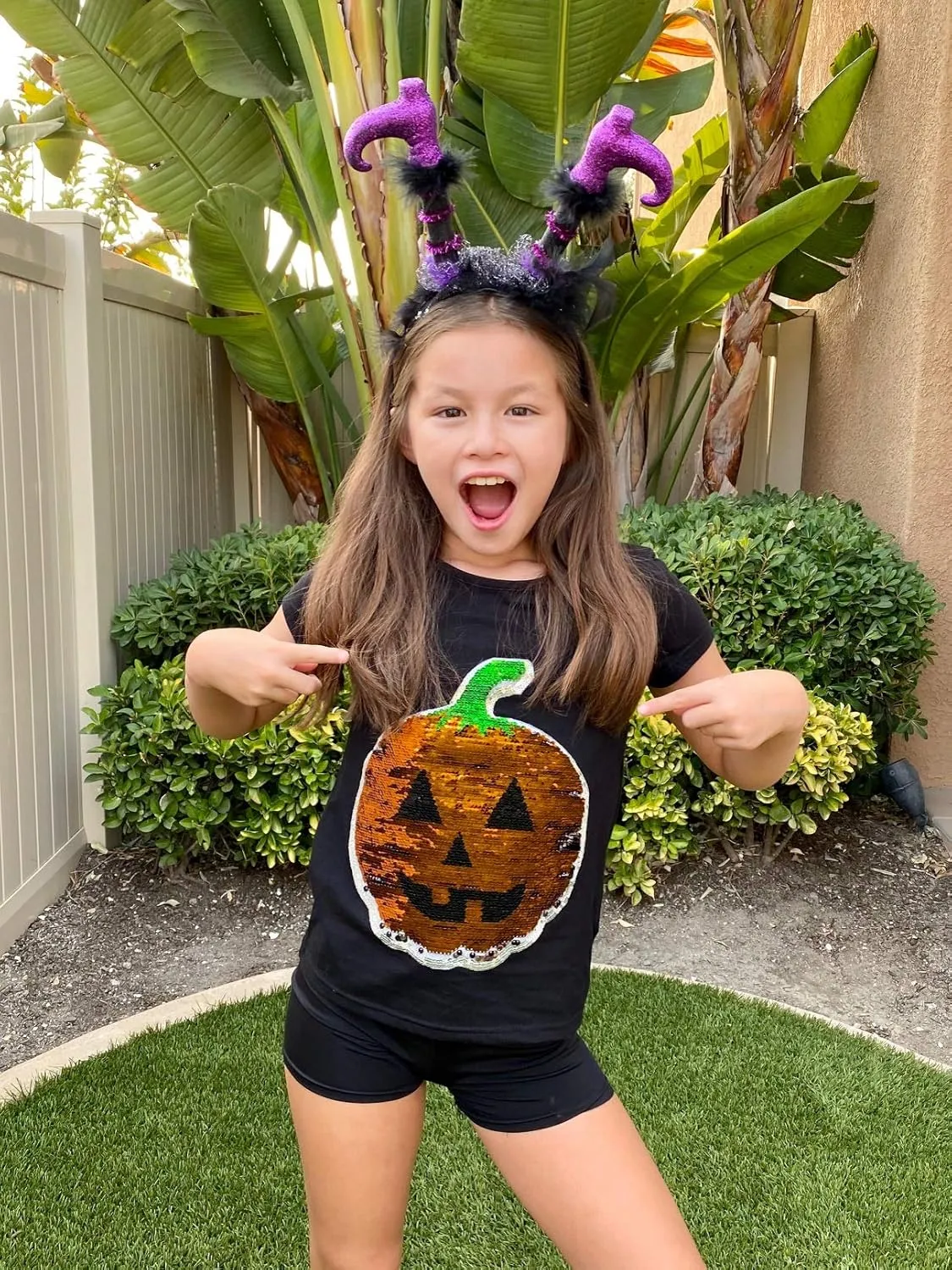 HH Family Halloween Shirts for Kids Flip Sequin Pumpkin Tee Girls Boys T-Shirt Costume