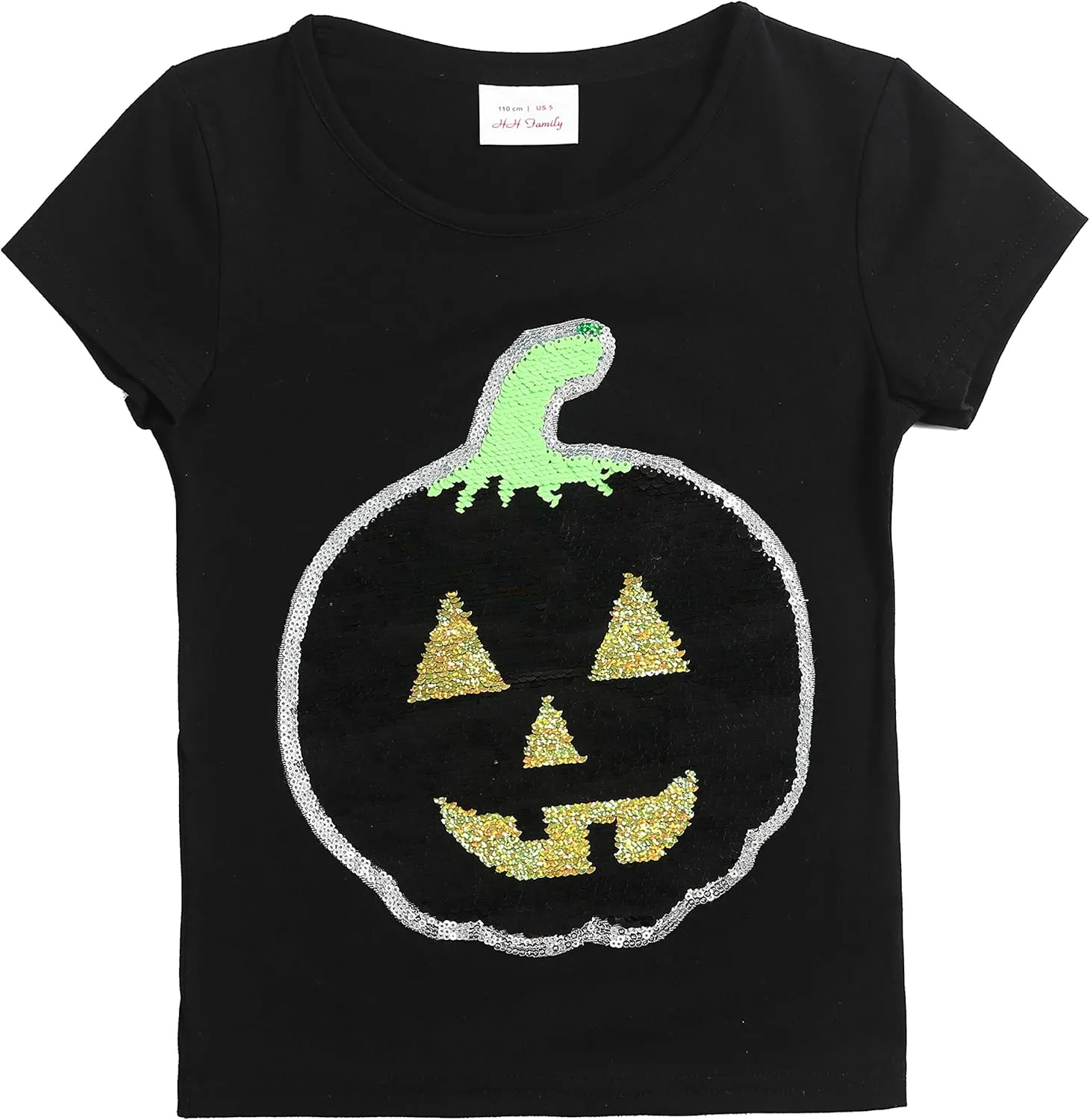 HH Family Halloween Shirts for Kids Flip Sequin Pumpkin Tee Girls Boys T-Shirt Costume