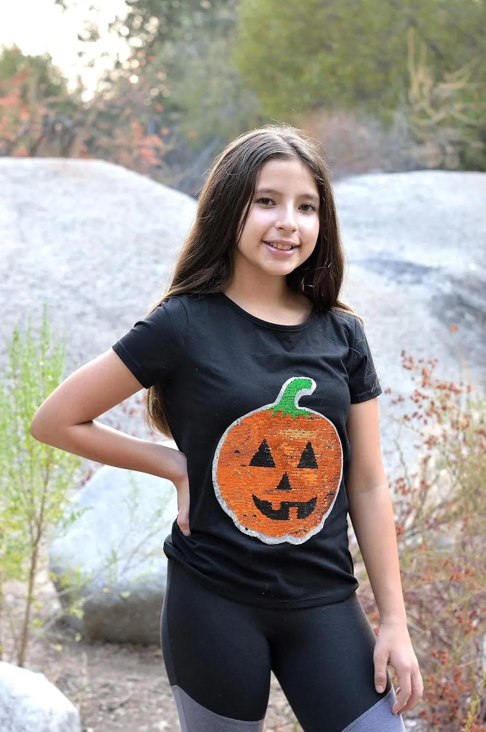HH Family Halloween Shirts for Kids Flip Sequin Pumpkin Tee Girls Boys T-Shirt Costume