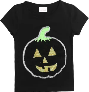 HH Family Halloween Shirts for Kids Flip Sequin Pumpkin Tee Girls Boys T-Shirt Costume
