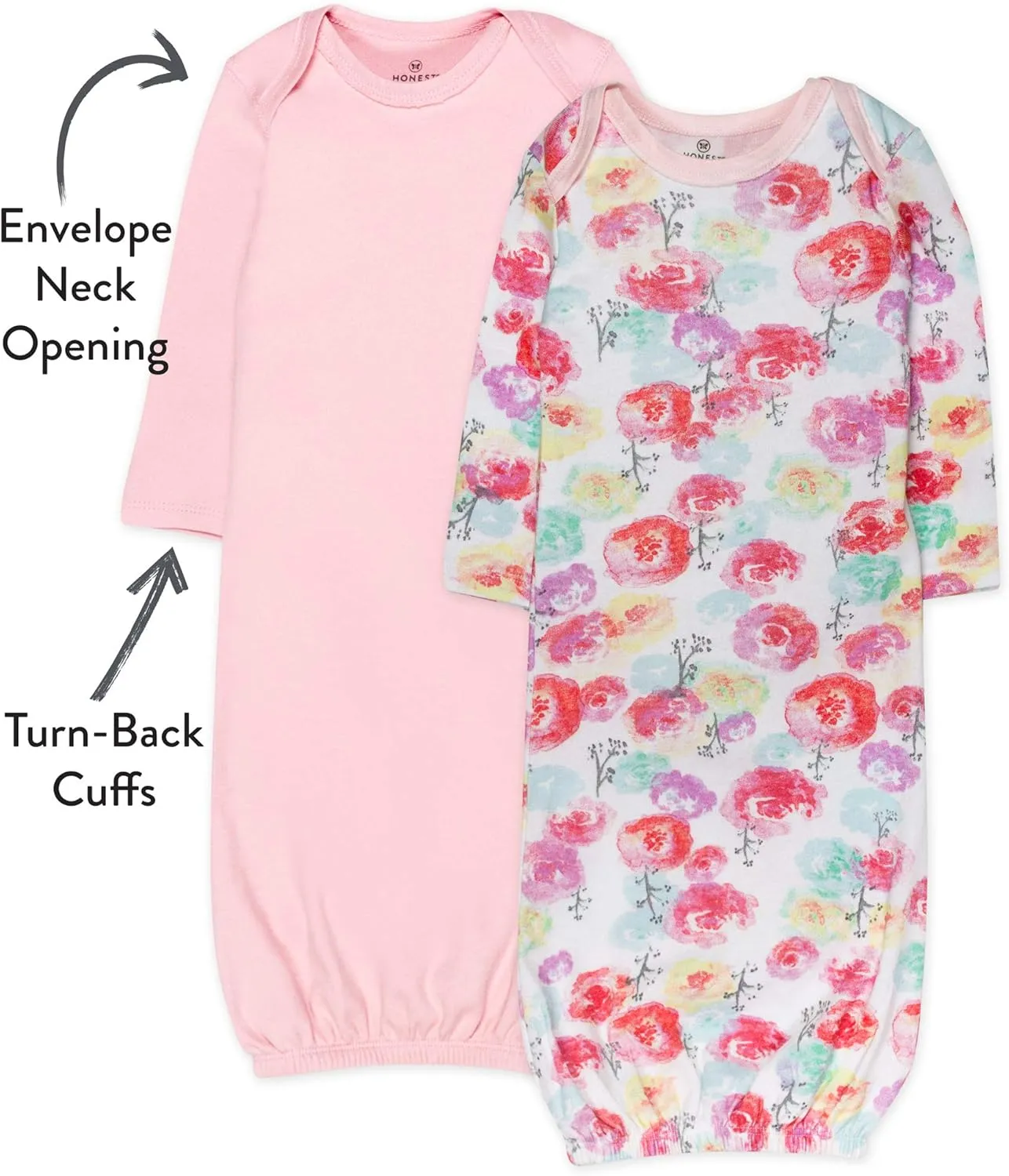 HonestBaby 2-Pack Sleeper Gowns Layette Sets 100% Organic Cotton for Newborn Baby Boys, Girls, Unisex