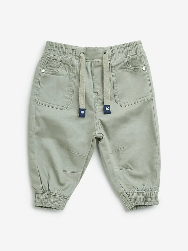 HOP Baby Light Olive High-Rise Cotton Blend Joggers